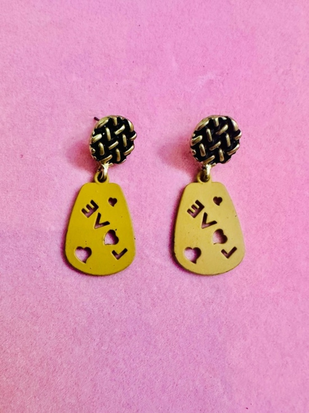 Gold Tone LOVE Heart Cutout Drop Earrings NWT